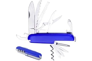 JAWUZ 9 * 2.4 * 1.4CM multifonction Couteau suisse de Poche Suisse, Léger, Multitool, 11 Fonctions,Tire Bouchon, Grand Lame, Ouvre Boite (Bleu)