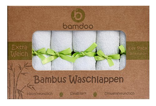 Baby Waschlappen aus Bambus 25 x 25 cm - 6er Pack - Weiß - Mulltücher extra weich