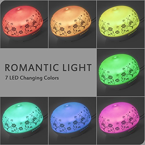 BESTEK 300ml Glas Aroma Diffuser Öl Diffusor Ultraschall Vernebler mit 7 LED Farbwechsel und Abschaltautomatik für Aromatherapie Weiß - 2