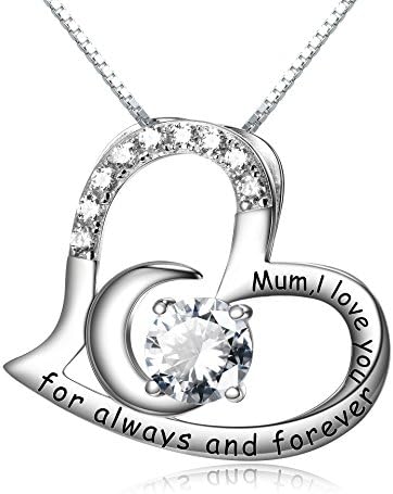 ELBONTEK Christmas Jewellery for Womens Necklace 925 Sterling Silver "Mum,I Love You for Always and Forever " Moon Heart Pendant Necklace (For Mum 18inch)
