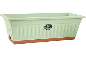 KESOTO Flower Window Box Vegetable Planter, Windowsill Pot With Drainage Holes & Tray, Rectangle Plant Pot, Window Box Planter, Plastic Plant Trough for Patio, Garden Home Decor, Pale, Light Green