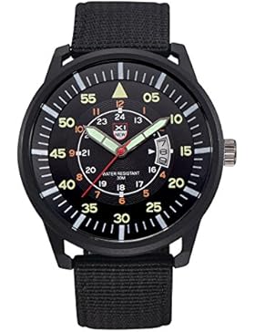 Wasserabweisende Armbanduhr für Jungen mit Datumsanzeige, Leuchtfunktion, Nachtsicht-Optik, Militärdesign, Nylon...