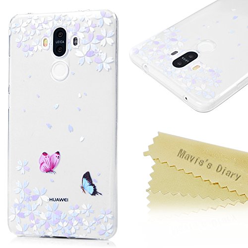 Funda Huawei Mate 9 Silicona Transparente  Gel TPU Ultra Delgado - Mavis s Diary Suave Cover Carcasa Case Bumper Shock-Absorci  n y Anti-Ara  azos - Mariposa y Flor