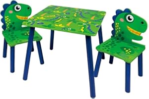 URBNLIVING Kids Wooden Table & 2 Chairs Themed Set Furniture for Play Room Study Desk Toddlers Junior (Dino)