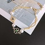 MLL Vierblättriges Kleeblatt natürliche Süßwasserperle 14K Gold Armband Armband Design Liebeskette einstellbar,Gold,A
