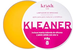 KRASH TOOLS KRASH KOSMETICS - Limpiador de brochas de maquillaje - Jabón Sólido Limpia Pinceles Pelo Natural y Sintético - Manta de Silicona en la tapa - Olor a Piña - Ideal para Viaje - Vegano