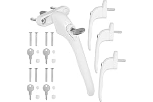 UPVC Window Handle WODSTA 4PCS Lockable Window Handle Inline Locking Universal Espag Handles with Key Aluminum White with 43mm Spindle Length for Indoor and Outdoor UPVC Window