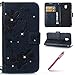 Produktbild Galaxy J3 2017 [EU Version] Hülle Case,Galaxy J3 2017 Schutzhülle,Galaxy J3 2017 Leder Klapphülle Lederhülle,Hpory Luxus Bling Glitzer Kristall Strass Diamant Schmetterling Rose Muster PU Leder Wallet Tasche Brieftasche im Bookstyle Flip Cover Ledertasche Schutz Hülle Handytasche Etui Weiche Silikon Innenschale mit Karten Slot und Magnetverschluß Kunstleder Tasche Schutzhülle Etui Schale für Samsung Galaxy J3 2017 + 1 x Hpory Stylus-(Dunkelblau)
