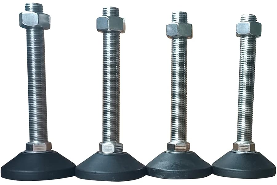 KATSU 4 Pack Adjustable Leveling Feet M20 x150mm Thread Stainless Steel Screw-in Heavy Duty Furniture Mechanical Equipment Machines Leveling Legs Levelers with 100mm Round Nylon Base