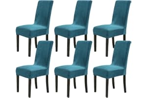 Chickwin Coprisedie con Schienale Elasticzzato, Velluto Moderno Tinta Unita Protettiva Coprisedile Sala da Pranzo Hotel Cerimonia Banchetto Lavabile Wedding Party Decor (6 Pezzi,Blu verde)