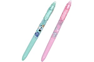 OULU Boligrafos Borrable 3 en 1, Boligrafos de 3 colores AZUL, NEGRO, ROJO con Dibujos Animados Lindos, Boligrafos de Tinta Gel Azul de 0,5mm (surtido, 2)