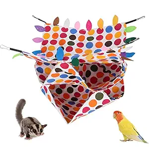 Small Animal Hammock, Multifunctional Pet Hanging Hammock Hamster Hanging Bed for Playing(Colorful dots Three-Layer Hammock (with Leaves))