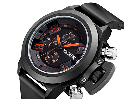 Megir Herren Sport Armbanduhr Resin Analog Quarz Kalender Chronograph 3ATM wasserdicht schwarz 2002 Megir Herren Sport Armbanduhr Resin Analog Quarz Kalender Chronograph 3ATM wasserdicht schwarz 2002