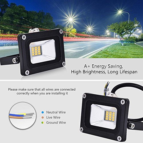 Set 2 Pezzi Faretti LED 2 12V DC Riflettori Bianco Caldo 10W 900 Lumen Fari Esterni Impermeabili IP65 Luce da Parete - 6