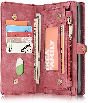 Samsung Galaxy S9 Plus Leather Case with Card Slot Billfold with Zipper Magnet Cell Phone Protective Case, Red