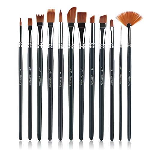 UEETEK 12 Pcs Nylonhaar Ölmalpinsel Fächerpinsel Malerei Pinsel für Künstler Aquarell Acryl Ölmalerei - 7