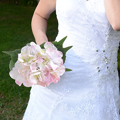 6st. künstliche Hortensie Brautstrauß weiß/rosa Blumen mit grünnen Blätter für Hochzeit Blumenarrangements Tisch Dekoration - 5