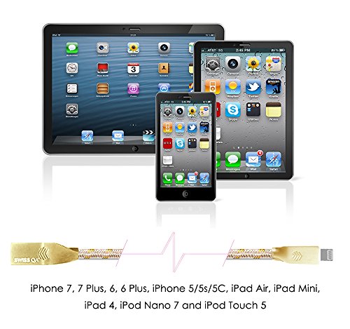 Lightning Kabel – 1m, Gold, Neustes Design – Sehr schnelles iPhone 7 Ladekabel – verstärktes USB Datenkabel mit Knickschutz – Für Apple iPhone 7 6 5, iPad, iPod – SWISS-QA Geldrückgabe Garantie - 5
