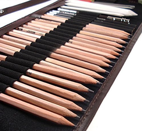 SOLEDI 18pcs Skizze Bleistifte Radiergummi Holzkohle Bleistift Papier Pen Set Papierfederzeichnung mit Tasche Zeichenset Art Set - 5