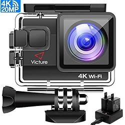 Victure Cámara Deportiva Wifi 4k Ultra HD 20MP Action Camera Acuatica de 40M con 2 Baterías y Cargador Externo, Funciones Anti-shaking y Time Lapse