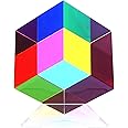 iKeelo Color Cube (60mm) with Stand - Cyan, Magenta, Yellow, Magic Color Mixing Acrylic Glass Prisms for Physics Education and Desktop Decor