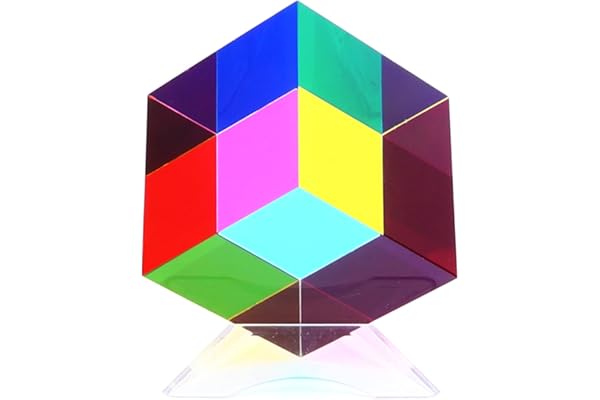 iKeelo Cube de Couleurs (60mm) avec Support – Cyan, Magenta, Jaune – Cube Optique Magique, Jouet Physique Fantaisie pour Anniversaire et Noël