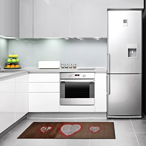 LifeStyle-Mat 100055 3 Herzen, rutschfester und waschbarer Läufer, ideal für die Garderobe, Küche oder Schlafzimmer, 50 x 150 cm, braun / rot - 2