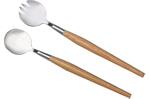 Xinlie Couverts à Salade INOX Cuillère à Salade Métal Fourchettes à Salade Couverts à Salade avec Manche en Bois Couverts de Service Lave-Vaisselle pour Cuisine Salle à Manger 2 Pièces 28 cm de Long