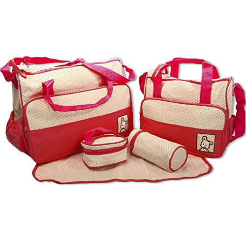 Colourful 5PCs Baby Nappy Changing Bag Set Diaper Bag by erolling (red)