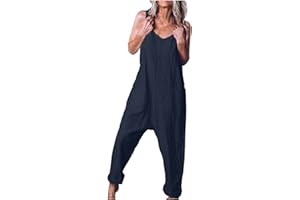 YESOK 2023 Salopette Coton Lin Femme Pantalon Eté Large Ample Combinaisons Boho Salopette Rétro Couleur Unie Sans Manches Larges Décontractés Grande Taille Pantalons Travail Mode Respirants Jumpsuit