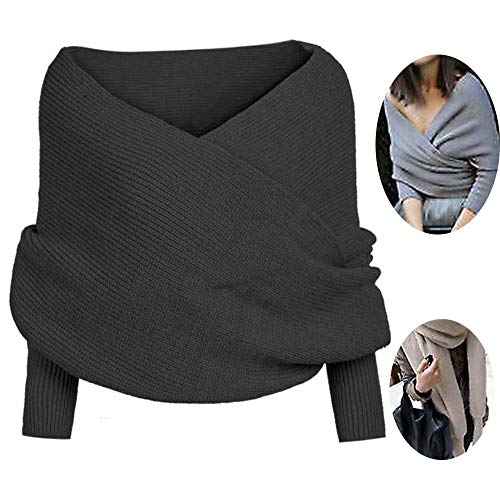 FXN Le Chandail tricoté Chaud d'hiver de Femmes Couvre des Foulards, Pull à Manches Longues de châle irrégulier de Couleur Solide