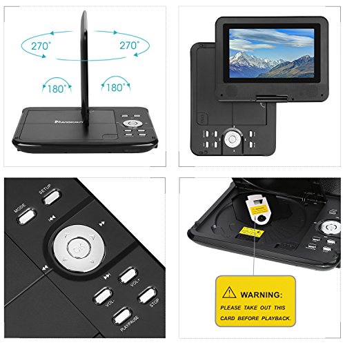 NAVISKAUTO Portable CD DVD Player with HD 7 Inch LCD Screen 5 Hours