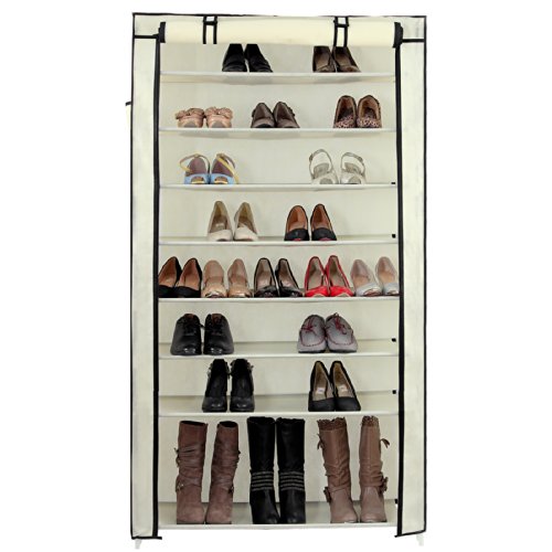 Songmics XXL 10 Schicht staubdichtes Schuhregal für ca. 45 paar Schuhe Schuhschrank Regale 88 x 28 x 160 cm beige RXJ36M - 2