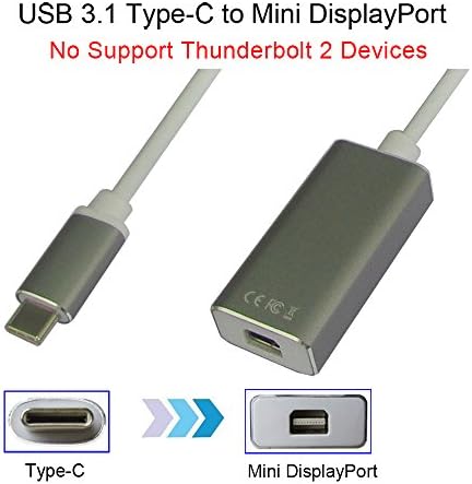 USB 3.1 Type C to Mini DisplayPort/Mini DP Adapter Cable With Aluminium Case Support 4K UHD for Macbook Pro 2016,Dell XPS 13, ChromeBook Pixel(No Support Thunderbolt Interface's Monitor),Space Gray