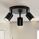 Wowatt Deckenstrahler LED Schwenkbar GU10, Deckenstrahler 3 Flammig Rund, Deckenleuchte Deckenlampe Spot Schwarz, Modern Stra