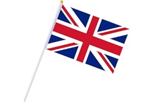 AhfuLife Union Jack Stick Flag, 15/30/100 Stück Hand Britische Kleine Flaggen mit 30 cm Weißer Stange für Feiern Queen's Platinum Jubilee Pub BBQ Royal Events Party Deko (20 x 28 cm, 15 Stück)