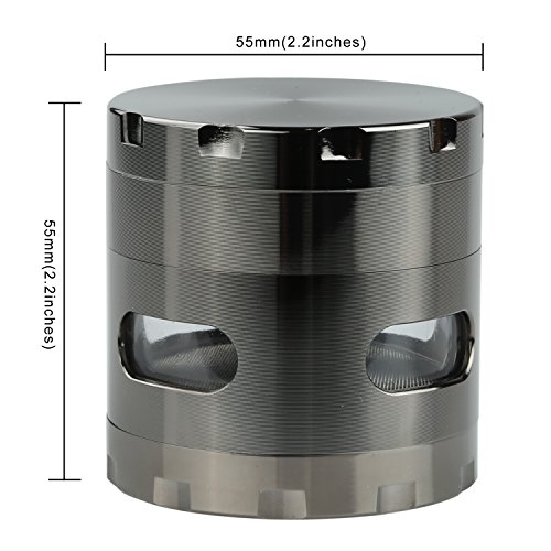 DCOU neue Design Premium Krautmühle mit Siebgrinder haltbare Zamak-Legierung Tabak Grinder Crusher Gewürz-Schleifer Ø55mm 4 Teile (Gunmetal) - 2