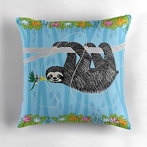 Iota Illustration The Sloth and The Hummingbird - Throw Pillow Cover/Cushion Cover including insert by Oliver Lake (16" x 16")