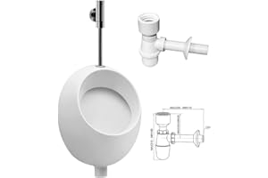 VBChome A50132 Set Urinal Zulauf haut de gamme en céramique moderne avec bac à poussière vertical Pissoir Pico et siphon Blanc