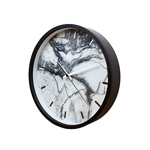 TaylorHe Zeitgenössischer Schwarzer Rahmen Holz Wanduhr Stille Quarzuhr 25cm x 25cm x 5cm Schwarzes weißes Marmor-Muster - 3