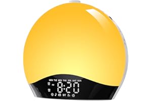 TOGAGA Sunrise Alarm Clock, Bluetooth Speaker Wake Up Light Night Light with 16 Colors, Sunrise/Sunset Simulation Dual Alarms and Snooze Function, 7 Natural Sounds, FM Radio, Bedside Lamp for Kids Adult.
