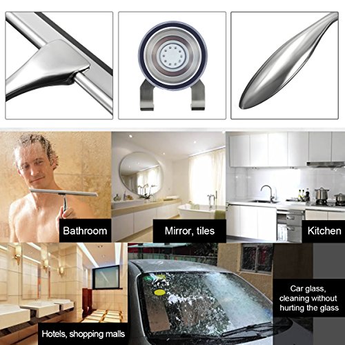 Baban Edelstahl Duschabzieher Scheibenwischer Glasfenster Squeegee mit Saugnapf für Auto Fliesen Spiegel Duschtüren und Fenster - 4