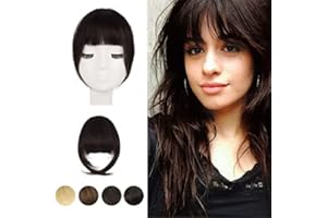 Frange a clip, BARSDAR 100% extensions de cheveux humains Clip en French Bangs Neat Bangs with Temples frange a clip cheveux naturel Real Hair for Women Couleur naturelle Marron foncé