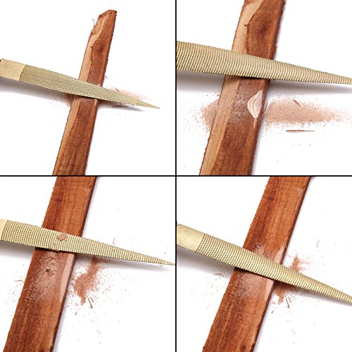 2 tlg. 8inch+10inch Hochwertige Kohlenstoff Stahl Needle Feile Set Feilenset Flachfeile Sharf Hand Raspel Holzfeilen für Hartholz Rotholz Schnitzen Holzarbeit mit Kunststoff Griff (Golden) - 3