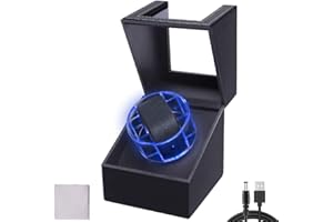 Gziztx Automatic Watch Winder, Automatic Watch Box with LED Light, Soft, Flexible Watch Cushion, Power Supply, Quiet Motor, 5 Rotation Modes, 1 Slot, black