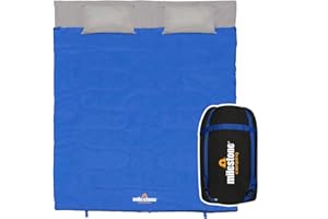 BENROSS 26759-Saco Milestone 26759 Dormir con Doble sobre, con Almohadas, 250 g/m², 2 Estaciones, Saco de compresión, Resistente al Agua, Camping, mochilero o Senderismo, Azul, 53 x 53 x 56 cm