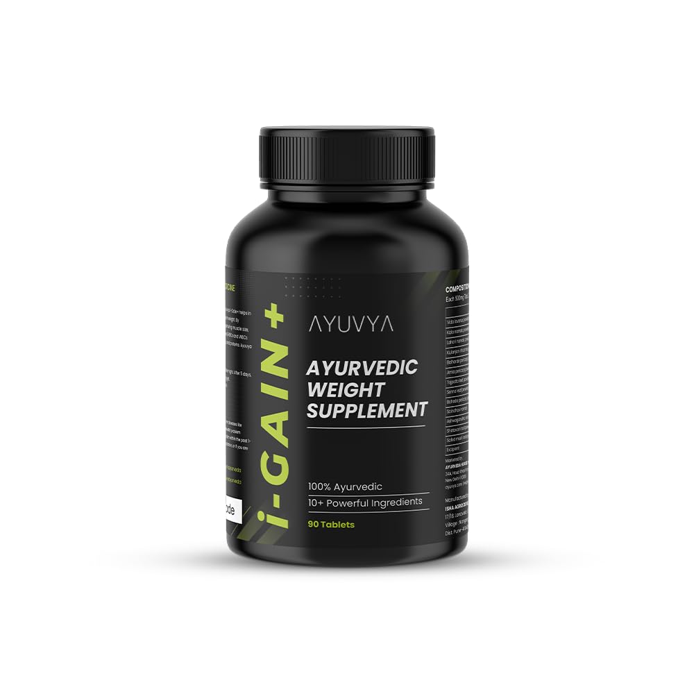 Ayuvya i-Gain+ 90 Tablets | New & Improved Formula | Ayurvedic Weight Gainer for Digestion & Muscle Mass | 100% Natural for M
