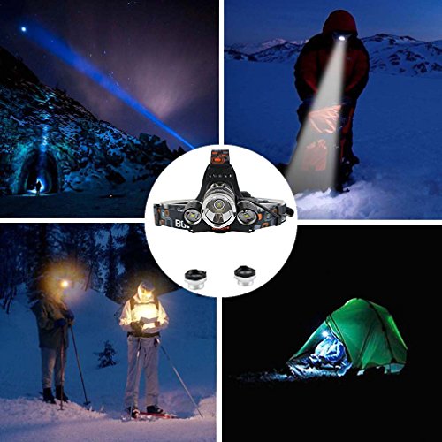Boruit Led stirnlampe kopflampe Hochleistung Taschenlampe 6000LM mit USB-Kabel Netzteil und Batterie lichtstark Lampe - 7