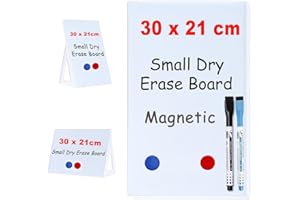 VELLICHOR Magnetisches A4 Mini Desktop Whiteboard (30cm*21cm) Mit Ständer, Kleines Trocken Abwischbares Standboard für Schreibtisch Mit Marker