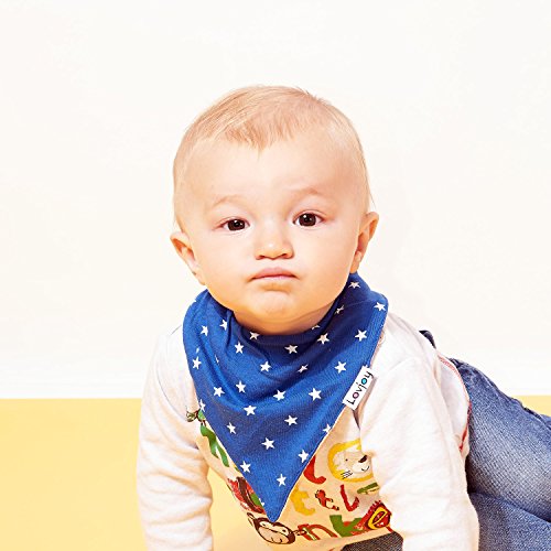 Lovjoy Bandana Geifer Baby Lässig Lätzchen – 5er Pack (SIMPLY BLUE) – Multicolor Super Absorbent & Soft für ultimativen Komfort mit Druckknöpfen – abwaschbar – Wasserdicht vlies Auskleidung für 0-3 Jahre – Netter Baby-Geschenk für Jungen und Mädchen - 4